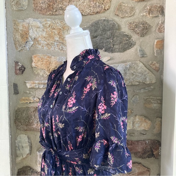 Rebecca Taylor Ivie Short-Sleeve Floral-Print Romper Navy Combo Womens 4 - Picture 9 of 16